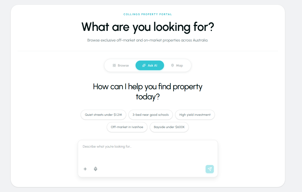 Collings Property Portal, AI-powered search for off-market property